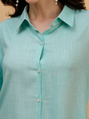 Women Blue Solid Rayon Casual Regular Fit Shirt (W1783)