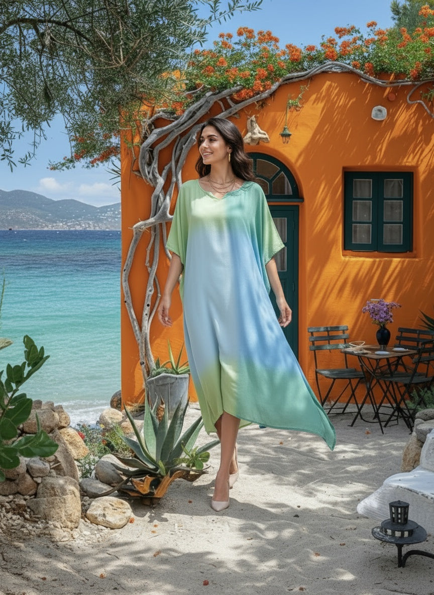 Hand Dyed Loose Fitted Crepe Kaftan Kurta (W1443)