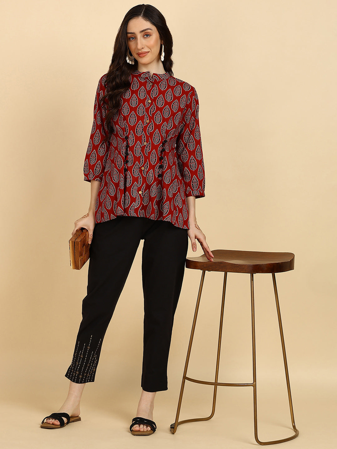 Women Casual Block Printed Cotton Regular Fit Shirt (W1675)