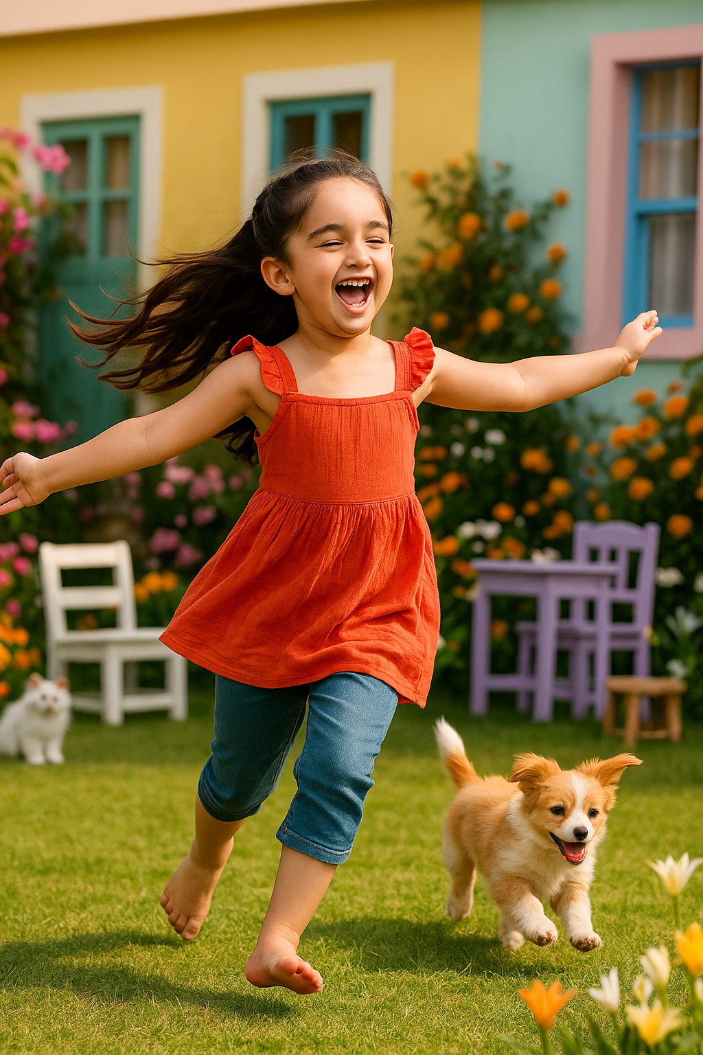 Cotton Frill Shoulder Plain Top for Girls (K1007)