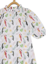 Cotton Casual White Printed A-Line Dress for Girls (K1088)