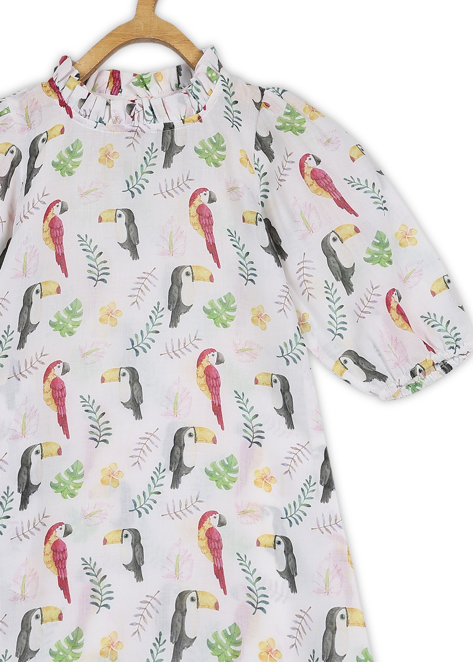 Cotton Casual White Printed A-Line Dress for Girls (K1088)