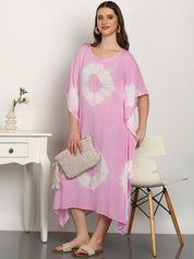 Women Tie & Dye Rayon Crepe Kaftan Dress (W1720)
