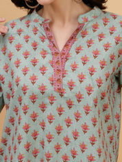 Women Green Printed Camric Casual Top (W1808)