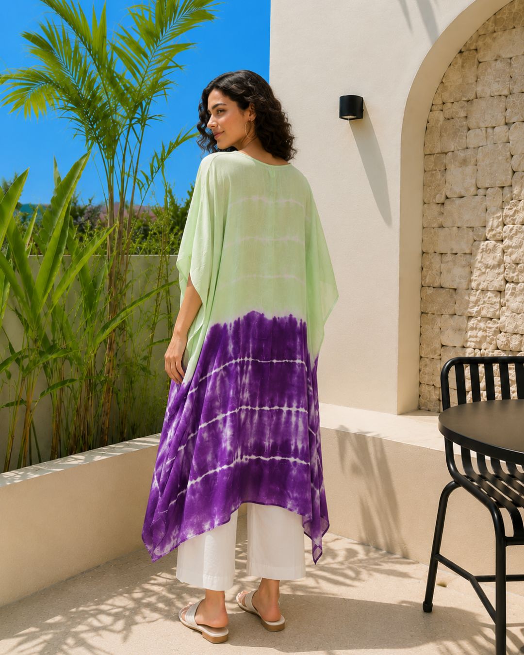 Women Hand Tie & Dye Rayon Crepe Kaftan (W1200)