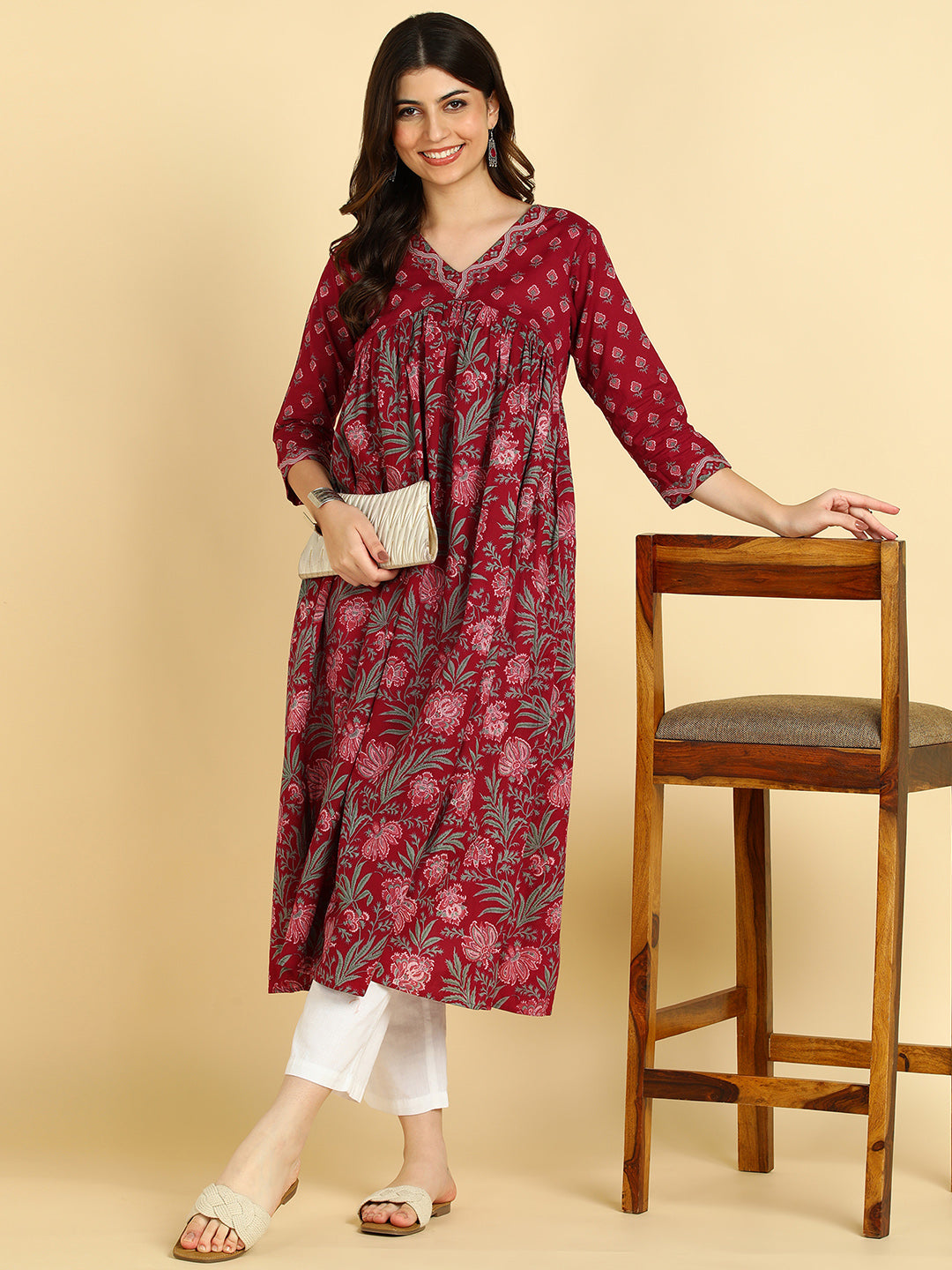 Women Floral Printed Cotton Flared/A-Line Dress (W1669)