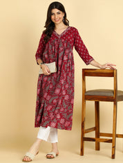 Women Floral Printed Cotton Flared/A-Line Dress (W1669)