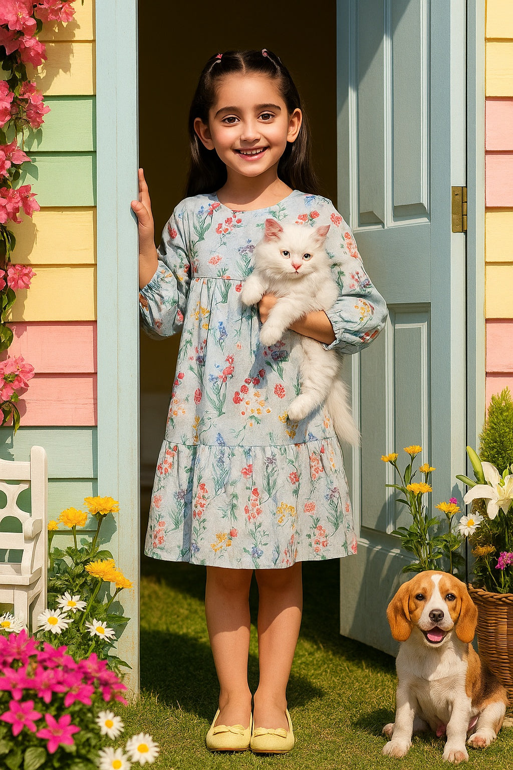 Cotton Printed Frock Dress for Girls (K1032)