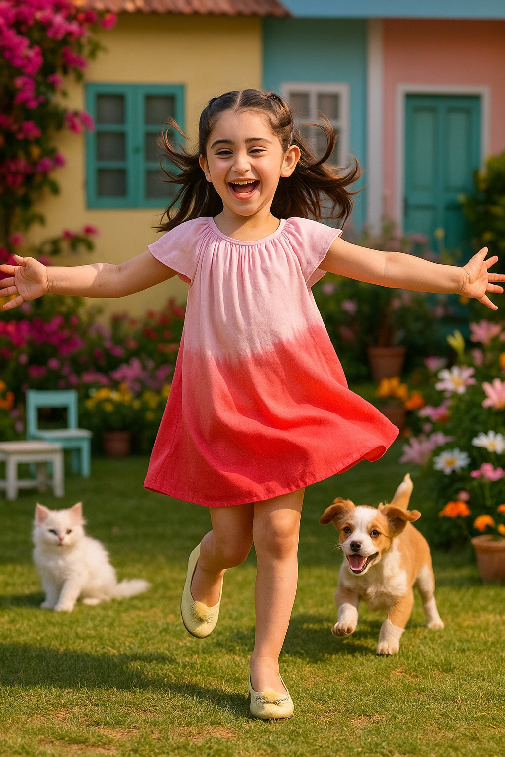 Hand Dyed Rayon Frill Dress for Girls (K1029)