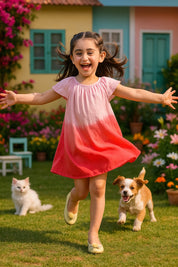 Hand Dyed Rayon Frill Dress for Girls (K1029)