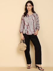 Women Casual Rayon Staple Tie & Dye Round Neck 3/4 Sleeves Regular Fit Top (W1716)