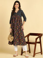 Women Floral Printed Cotton Flared/A-Line Dress (W1668)