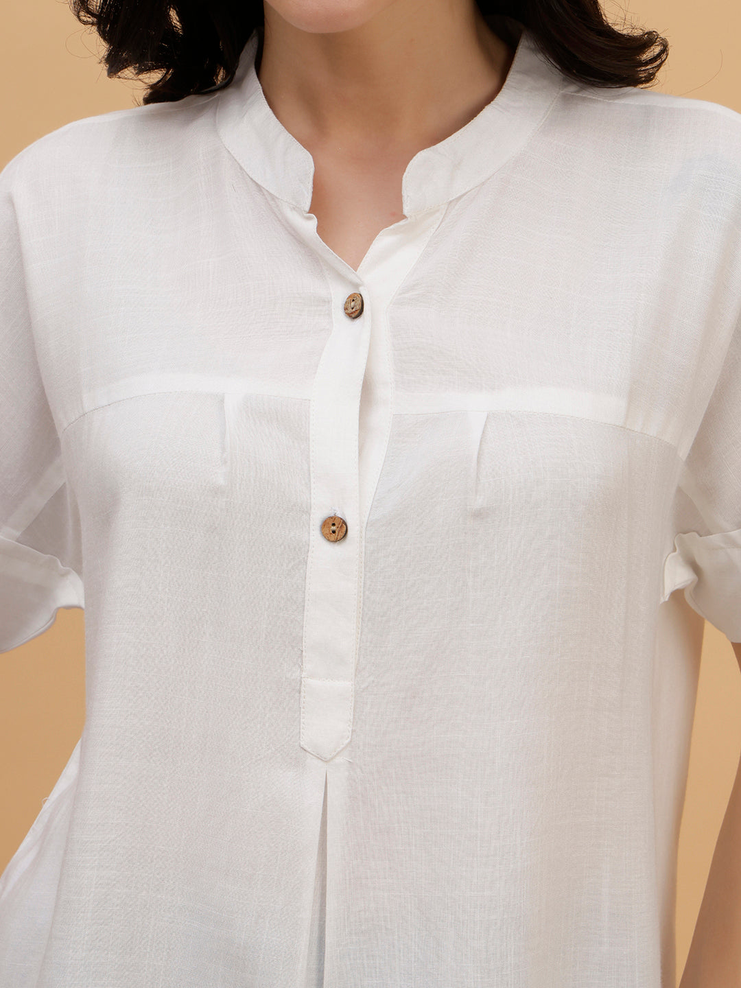 Women White Solid Rayon Casual Top (W1789)