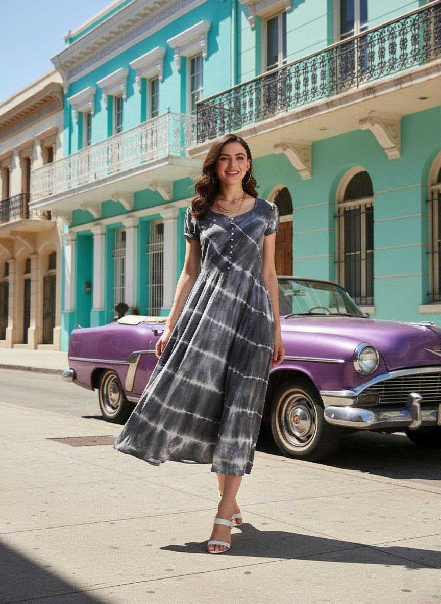 Rayon Tie Dye White Party wear Dress (W1279)