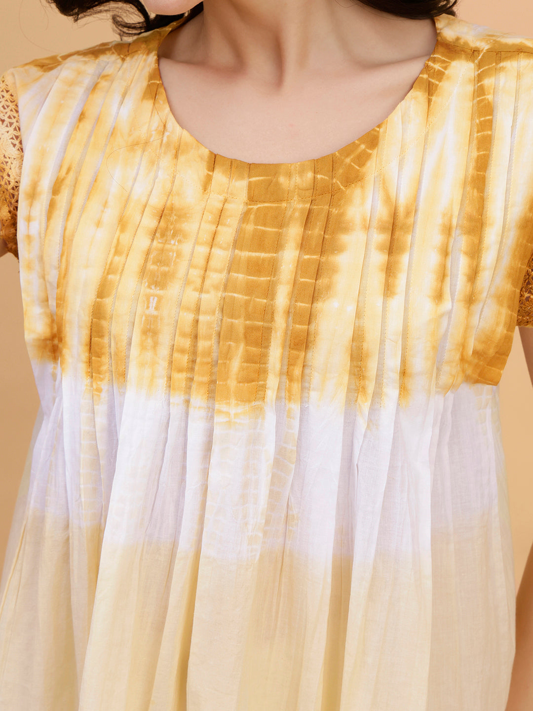 Women Brown-White Tie & Dye Camric Casual Top (W1804)