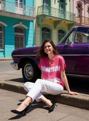 Vibrant Pink Tie-Dye Everywhere Top In Soft Rayon (W1547)