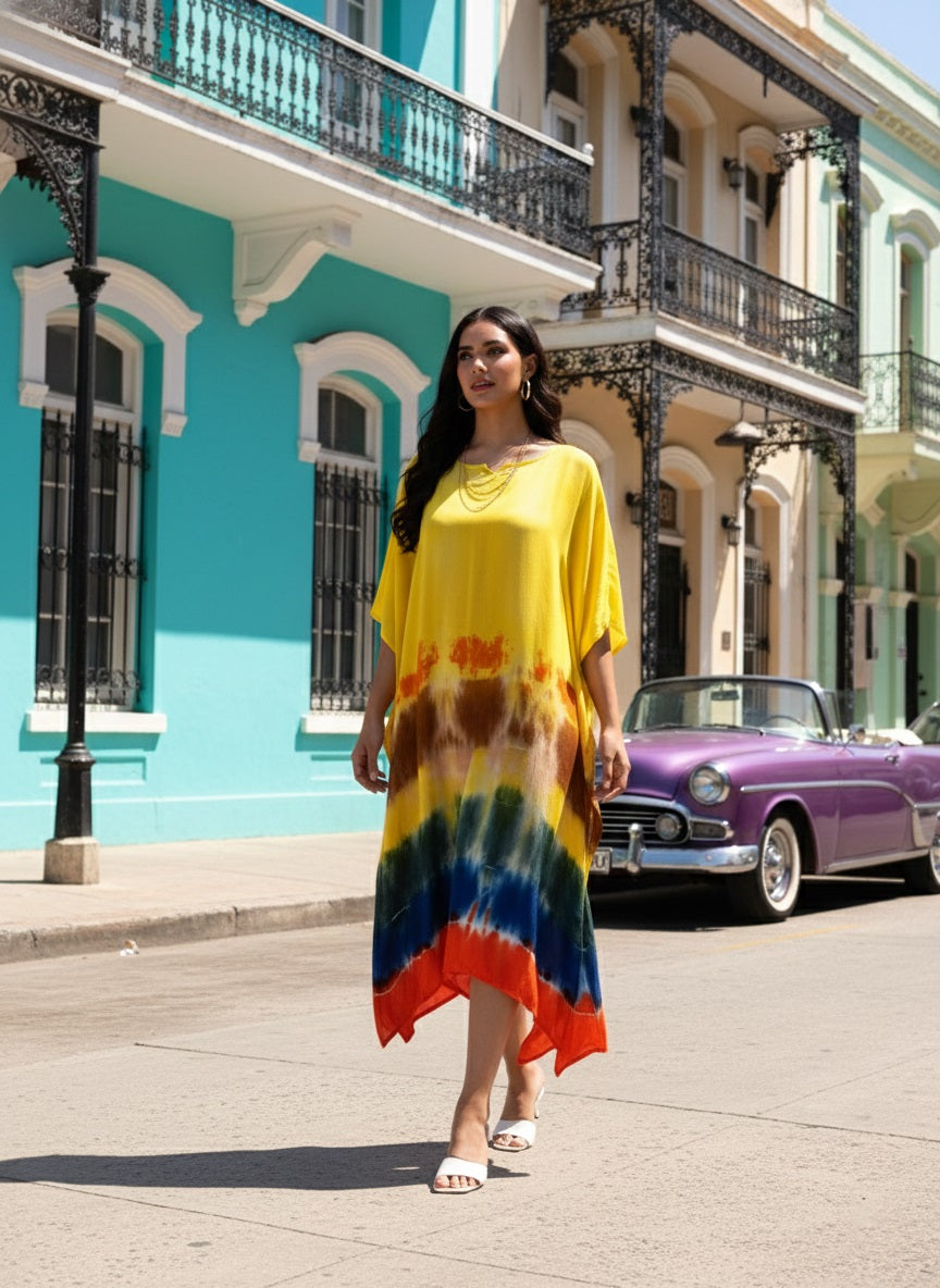 Rayon Crepe Tie Dye Kaftan Dress (W1202)
