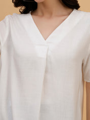 Women White Solid Rayon Casual Top (W1786)