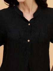 Women Black Solid Rayon Casual Top (W1790)