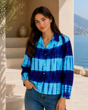 Women Rayon Staple Tie & Dye Spread Collar Regular Fit Shirt (W1774)
