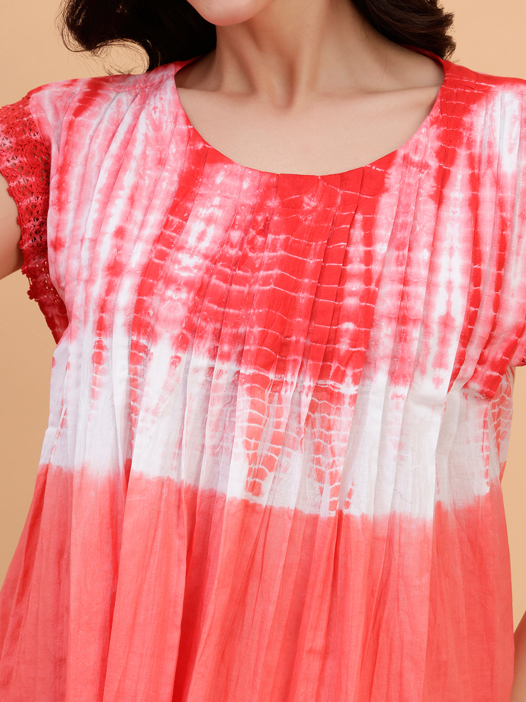 Women Red Tie & Dye Camric Casual Top (W1807)