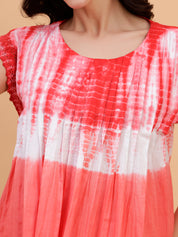 Women Red Tie & Dye Camric Casual Top (W1807)