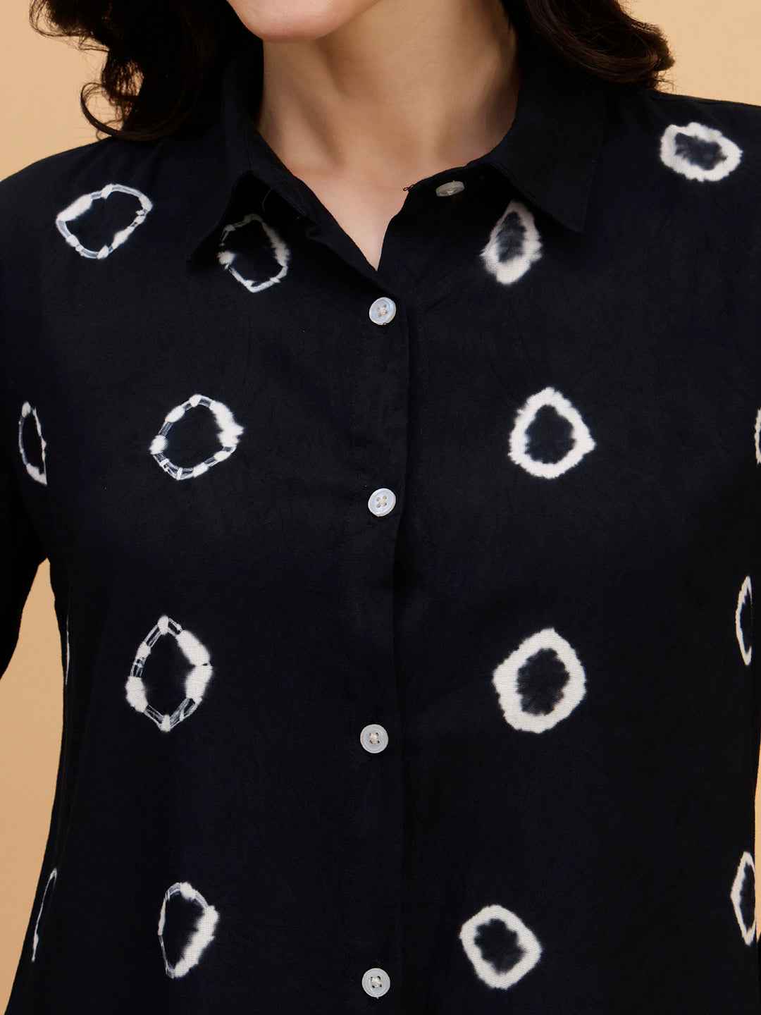Women Hand Tie & Dye Blue Rayon Casual Shirt (W1798)