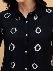 Women Hand Tie & Dye Blue Rayon Casual Shirt (W1798)