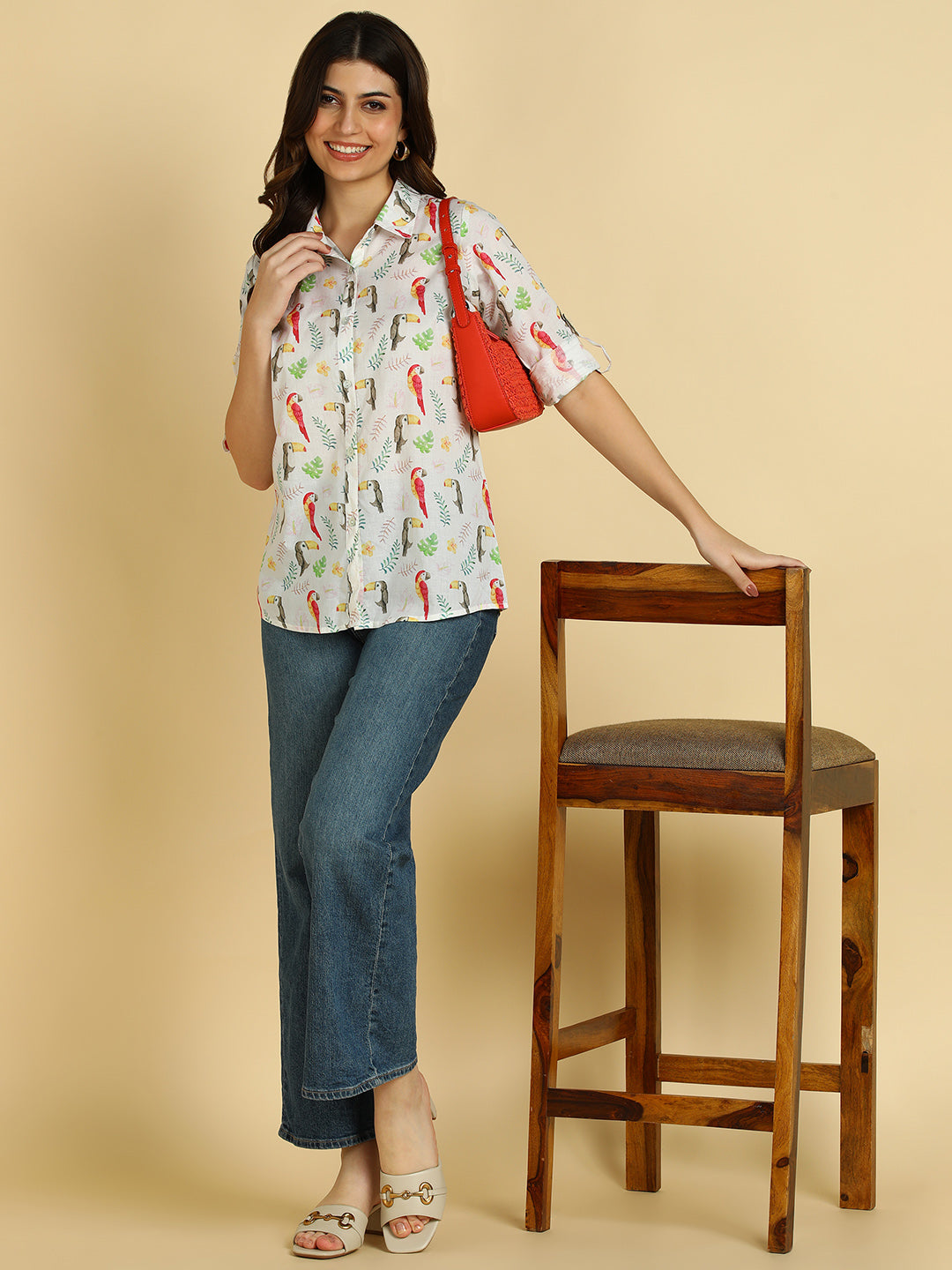 Women Casual Digital Printed Cotton Regular Fit Shirt (W1678)