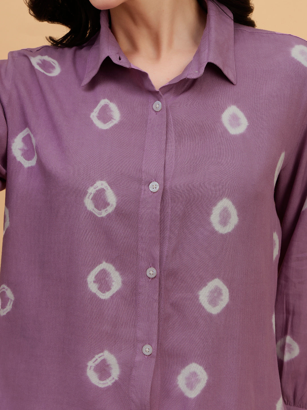 Women Hand Tie & Dye Purple Rayon Casual Shirt (W1796)