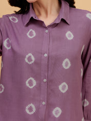 Women Hand Tie & Dye Purple Rayon Casual Shirt (W1796)