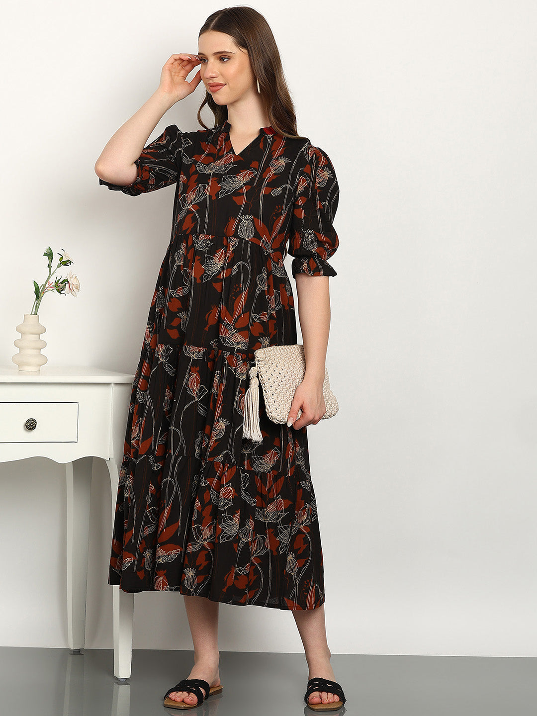 Women Cotton Printed A-Line Dress (W1738)