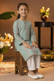 Printed Cotton Kurta Pyjama Set For Girls (K1051)