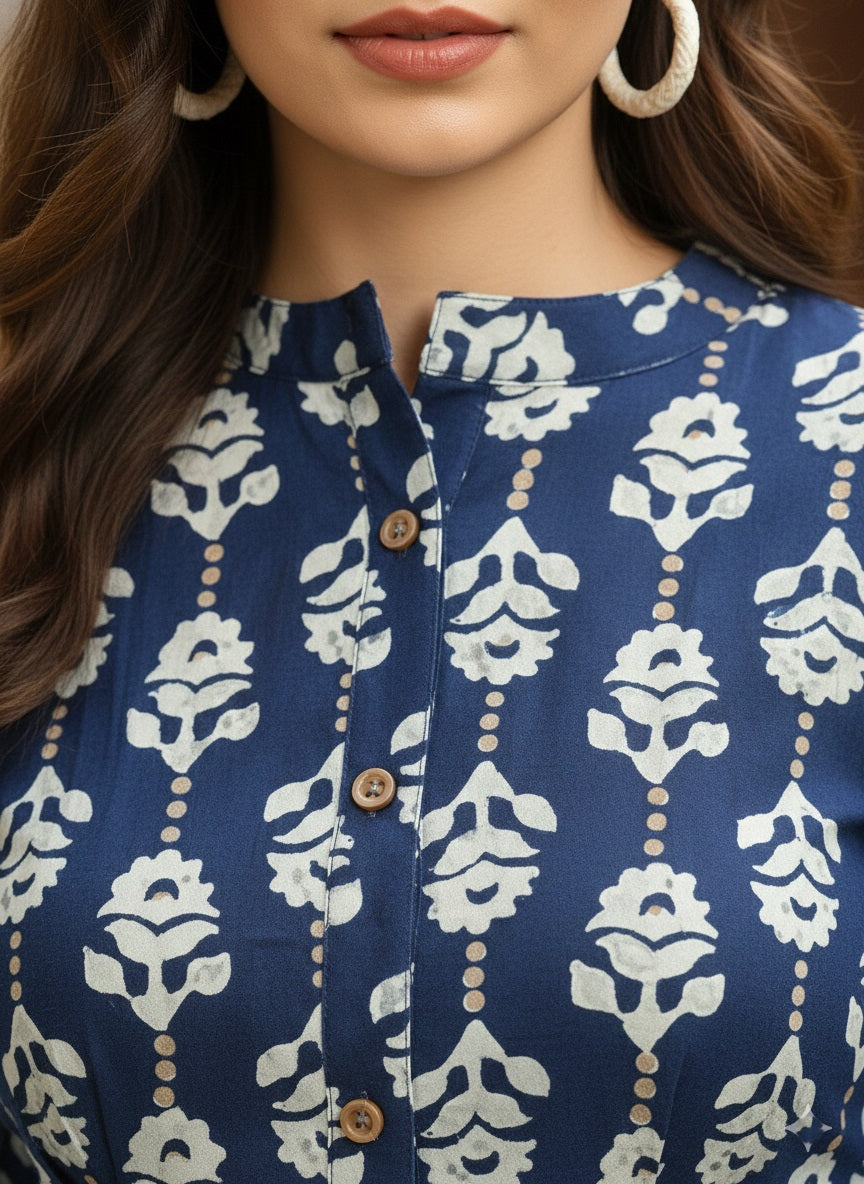 Women Casual Block Printed Cotton Regular Fit Shirt (W1674)