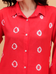 Women Red Tie-Dye Casual Rayon Regular Fit Shirt (W1795)