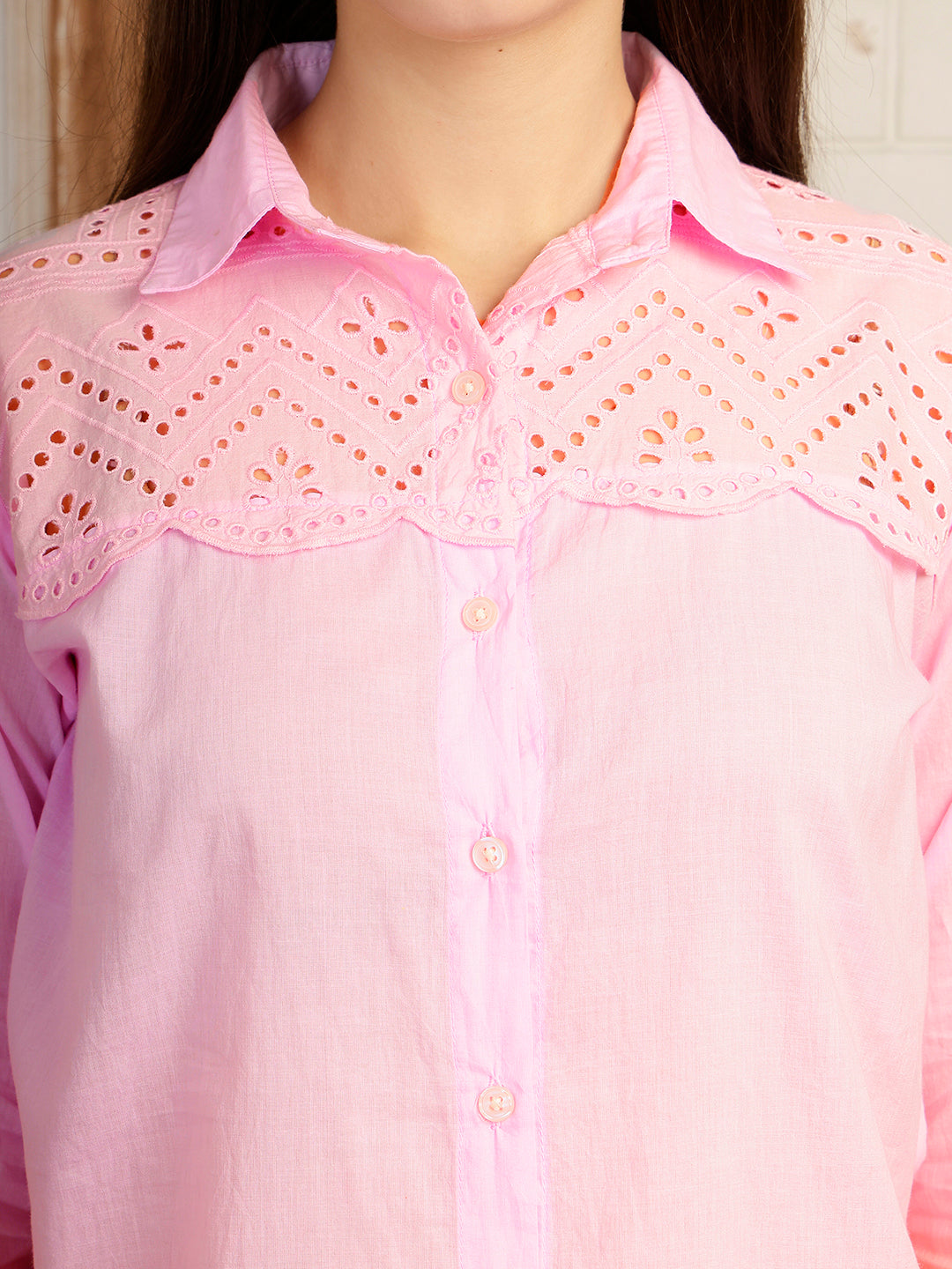 Women Pink Embellished Tie & Dye Camric Casual Shirt (W1822)