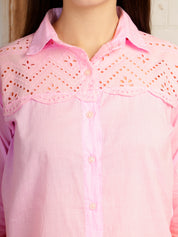Women Pink Embellished Tie & Dye Camric Casual Shirt (W1822)
