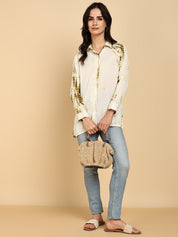 Women Casual Rayon Crepe Tie & Dye Spread Collar Full Sleeves Relaxed Fit Shirt (W1707)