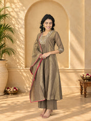 Jaipurhues Luxe Brown Crepe Tissue Festive Kurta Set | Kurta Bottom Dupatta (W10003)