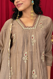 Maaesa Luxe Brown Mulchanderi Festive Kurta Set | Kurta Bottom Dupatta (W10002)