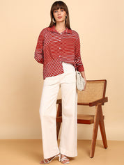 Women Rayon Slub Leheriya Print Spread Collar Regular Fit Shirt (W1760)