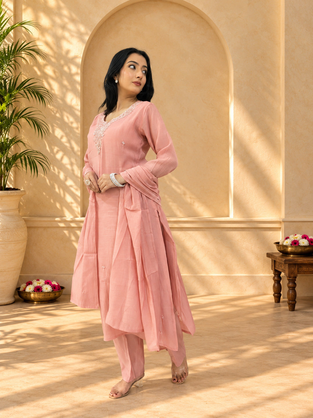 Jaipurhues Luxe Pink Mulchanderi Festive Kurta Set | Kurta Bottom Dupatta (W10010)