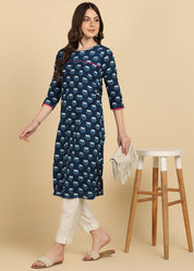 Women Cotton Floral Printed Straight Kurta (W1736)