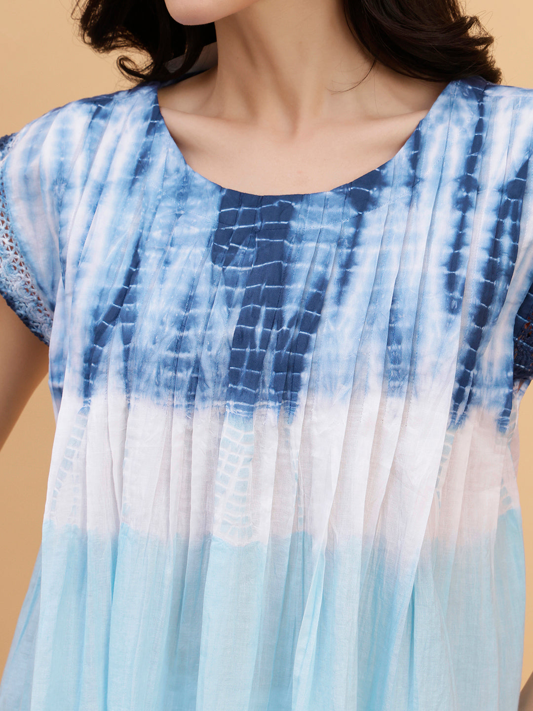Women Blue-White Tie & Dye Camric Casual Top (W1806)