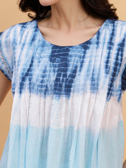 Women Blue-White Tie & Dye Camric Casual Top (W1806)