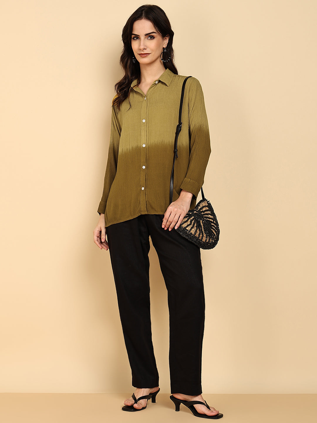 Women Casual Rayon Crepe Tie & Dye Spread Collar Full Sleeves Relaxed Fit Shirt (W1711)