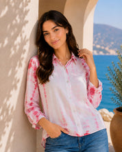 Women Handmade Tie-Dye Rayon White Shirt (W1625)