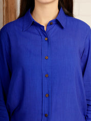 Women Camric Blue Solid Casual Regular Fit Shirt (W1819)