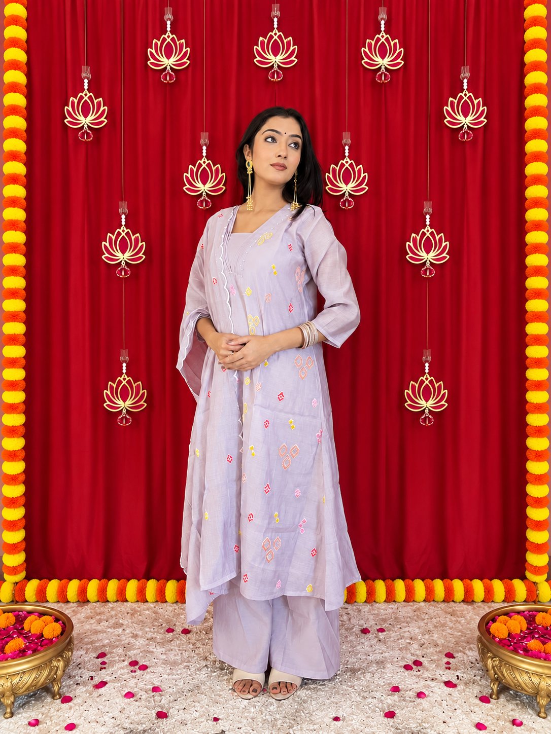 Maaesa Luxe Purple Mulchanderi Festive Kurta Set | Kurta Bottom Dupatta (W10001)