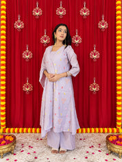 Maaesa Luxe Purple Mulchanderi Festive Kurta Set | Kurta Bottom Dupatta (W10001)